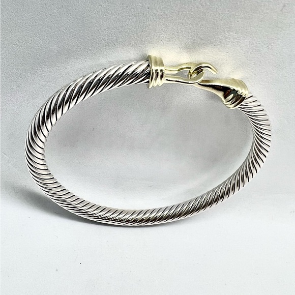 David Yurman Sterling Silver 14k Buckle Classic Cable Bracelet - Picture 4 of 13